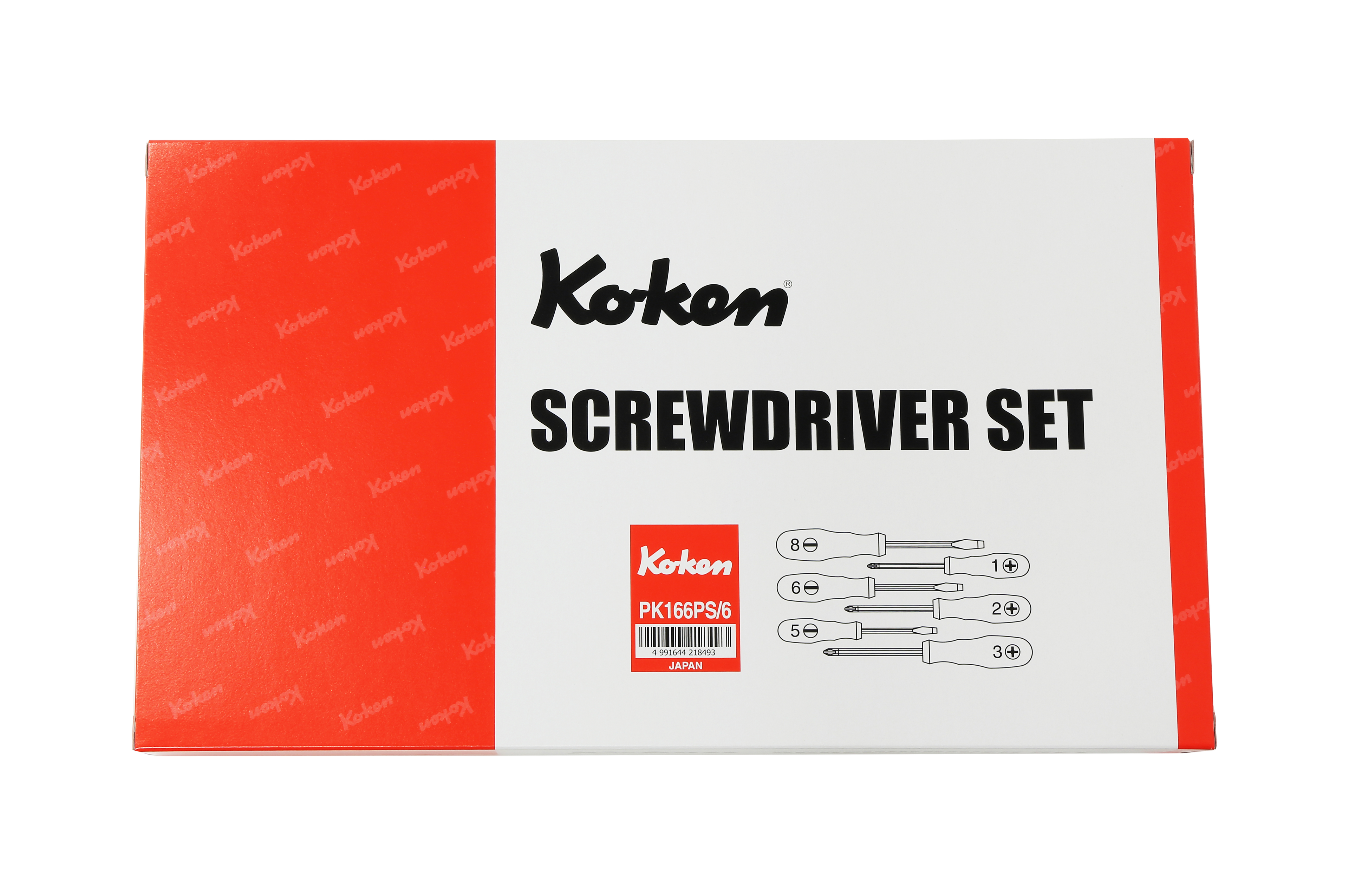 Ko-ken Tools Phillips and Flat Head Blade Through Type Screwdriver Set, PH1-2-3/SL5-6-8 in ABS Plastic Tray - 6 pieces